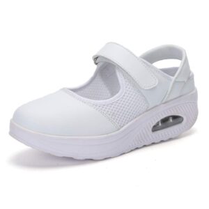 cybling women's mesh walking shoes breathable shake shoes platform nurse shoes mary jane sneakers white
