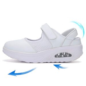 CYBLING Women's Mesh Walking Shoes Breathable Shake Shoes Platform Nurse Shoes Mary Jane Sneakers White