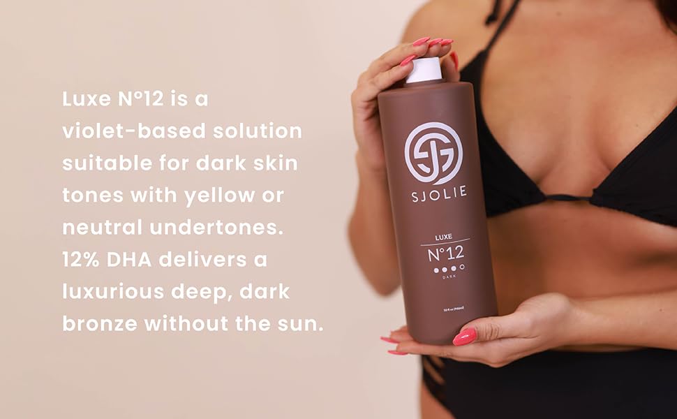 SJOLIE Spray Tan Solution - Luxe 12 - Violet Based Dark Blend | Sunless Tanning Solution for Deep, Dark Bronze Finish, All Natural (8oz)