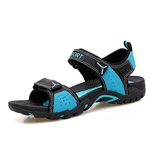 Asifn Men Women Leather Sandals Open Toe Adjustable Outdoor Hiking Walking Breathable Comfortable Summer Beach Blue(7.5 US Men