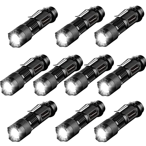 10 Pack Mini Flashlights Small LED Flashlight 300 Lumen Portable Tactical Zoomable Pocket Torch Lantern Adjustable Focus Light for Kids Child Camping Emergency Travel Hiking Torch Light