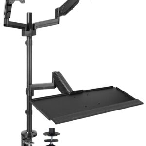 VIVO Black Dual Monitor Sit-Stand Height Adjustable Workstation, Standing Desk Mount with Pneumatic Spring, Holds 2 Screens up to 32 inches STAND-SIT2B