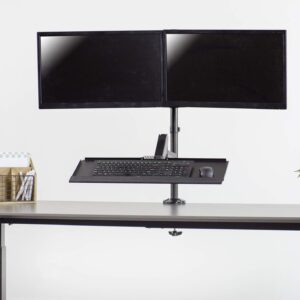 VIVO Black Dual Monitor Sit-Stand Height Adjustable Workstation, Standing Desk Mount with Pneumatic Spring, Holds 2 Screens up to 32 inches STAND-SIT2B