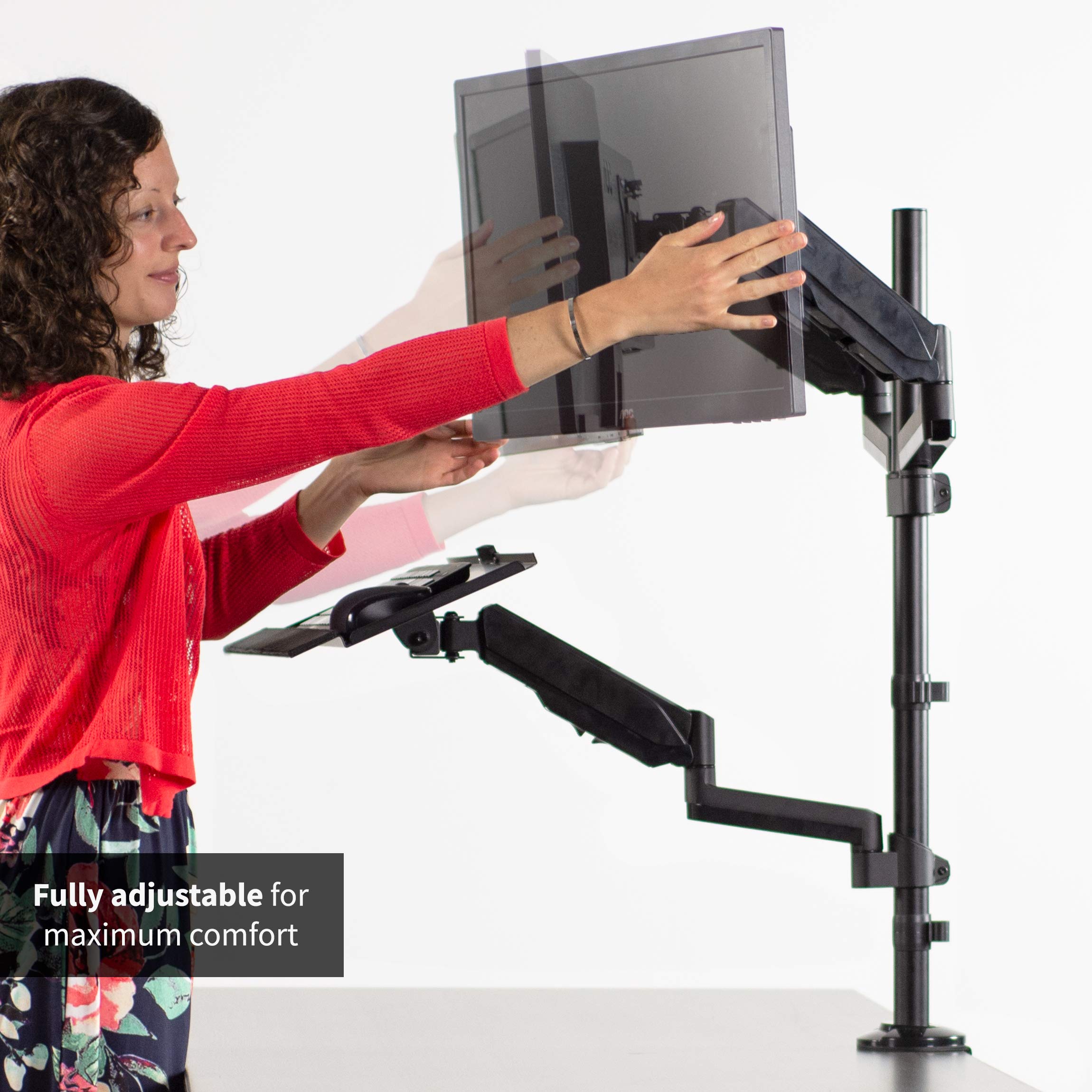 VIVO Black Dual Monitor Sit-Stand Height Adjustable Workstation, Standing Desk Mount with Pneumatic Spring, Holds 2 Screens up to 32 inches STAND-SIT2B