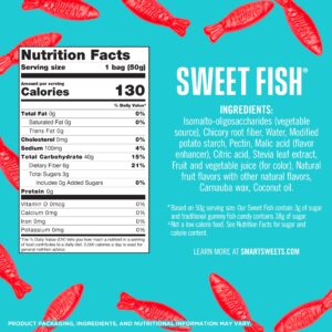 SmartSweets Sweet Fish, Low Sugar Gummy Candy (3g), Low Calorie (130), Gluten-Free -1.8oz (Pack of 12) Packaging may vary