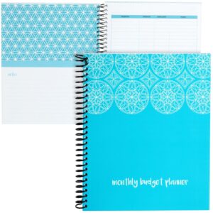 paper junkie blue monthly budget planner, bill organizer with 24 pockets for receipts, home expense tracker (8x10 in)