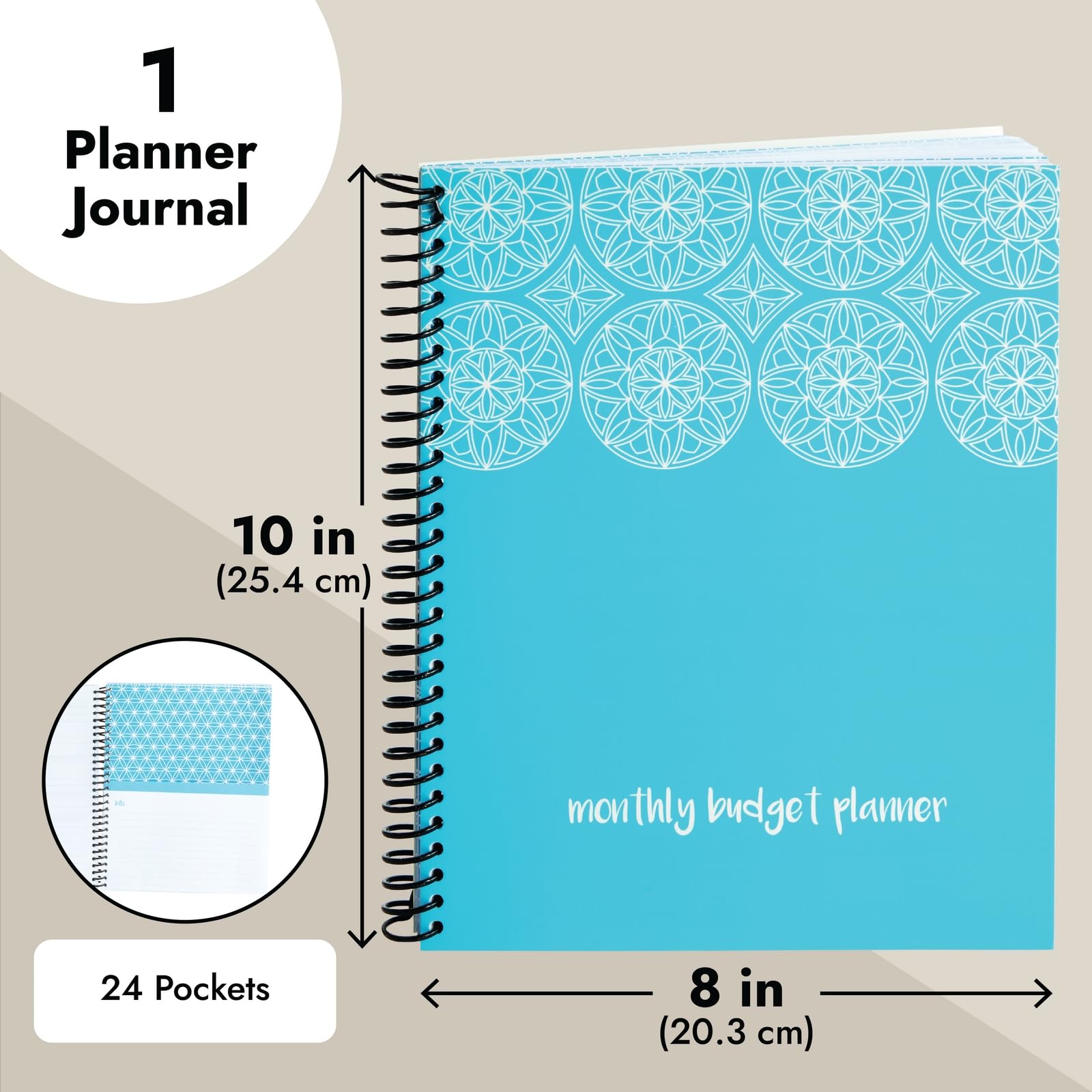 Paper Junkie Blue Monthly Budget Planner, Bill Organizer with 24 Pockets for Receipts, Home Expense Tracker (8x10 In)