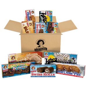 little debbie variety pack, zebra cakes, cosmic brownies, honey buns, oatmeal creme pies, and swiss rolls (1 box each), 48 piece assortment