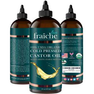 organic castor oil (16oz) - pure castor oil organic hexane free cold pressed unrefined bottle - natural hair growth oil for moisturizing & healing dry skin - castor oil for skin & hair treatment oil