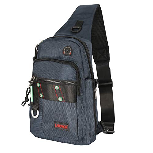 Larswon Sling Backpack, Sling Bag Oxford Small Backpack Crossbody Bag for Men Women Blue