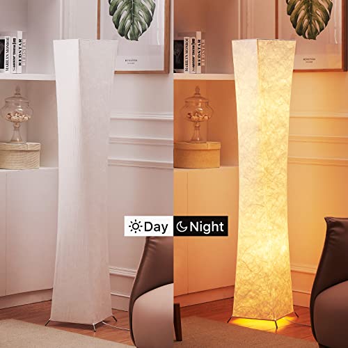 chiphy Floor Lamp, Dimmable 61" Tall Standing Lamp, 3 Levels Adjustable Brightness 12Wx2 LED Bulbs, Column Floor Light w/White Fabric Shade, Home Decor for Living Room, Bedroom, Kids Room