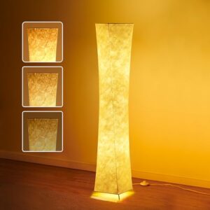 chiphy floor lamp, dimmable 61" tall standing lamp, 3 levels adjustable brightness 12wx2 led bulbs, column floor light w/white fabric shade, home decor for living room, bedroom, kids room