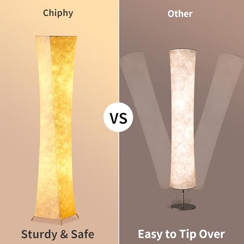 chiphy Floor Lamp, Dimmable 61" Tall Standing Lamp, 3 Levels Adjustable Brightness 12Wx2 LED Bulbs, Column Floor Light w/White Fabric Shade, Home Decor for Living Room, Bedroom, Kids Room