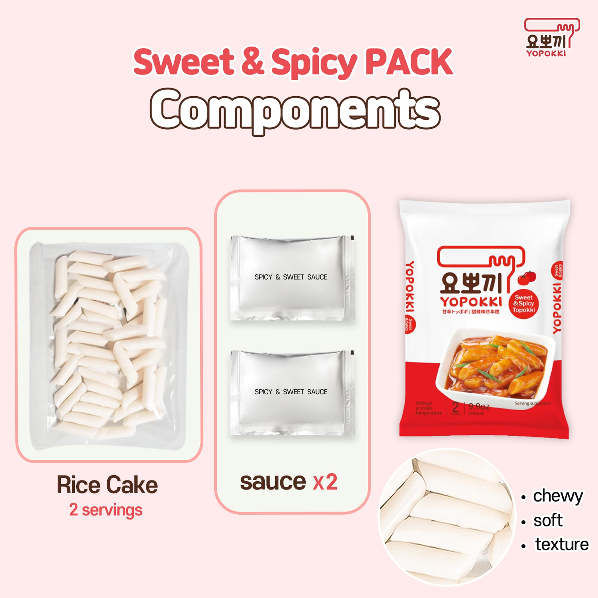 Yopokki Instant Tteokbokki Pack (Sweet Mild Spicy, Pack of 2) Korean Street food with sweet and moderately spicy sauce Topokki Rice Cake - Quick & Easy to Prepare