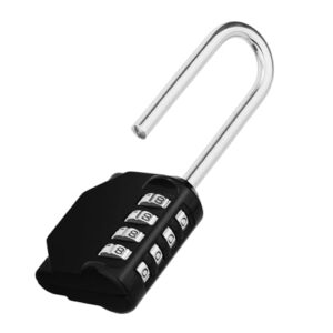 zhege long shackle padlock, 4 digit combination lock, resettable weatherproof combo lock for school, gym employee locker, outdoor, fence (black)