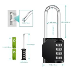 ZHEGE Long Shackle Padlock, 4 Digit Combination Lock, Resettable Weatherproof Combo Lock for School, Gym Employee Locker, Outdoor, Fence (Black)