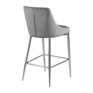 Meridian Furniture Karina Collection Modern | Contemporary Velvet Upholstered Counter Stool with Polished Chrome Metal Legs and Foot Rest, Set of 2, Grey