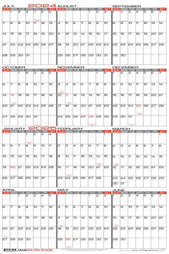 JJH Planners - Laminated - 24" x 36" Large Academic 2024-2025 Wall Calendar - Vertical 12 Month Yearly Annual Planner (24-25v-24x36)