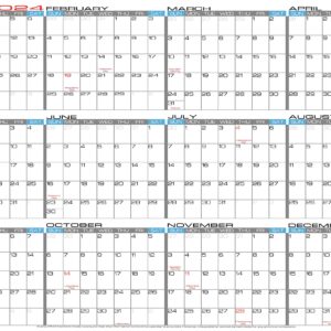 JJH Planners - Laminated - 24" X 36" Large 2024 Erasable Wall Calendar - Horizontal 12 Month Yearly Annual Planner (24h-24x36)
