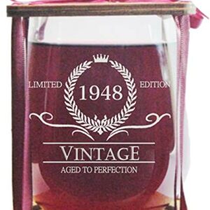 Vintage 1948 Limited Edition - Aged To Perfection Stemless Wine Glass and Presentation Packaging