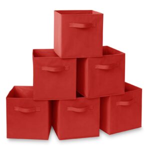 casafield set of 6 collapsible fabric cube storage bins, red - 11" foldable cloth baskets for shelves, cubby organizers & more