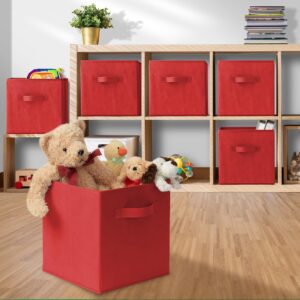 Casafield Set of 6 Collapsible Fabric Cube Storage Bins, Red - 11" Foldable Cloth Baskets for Shelves, Cubby Organizers & More