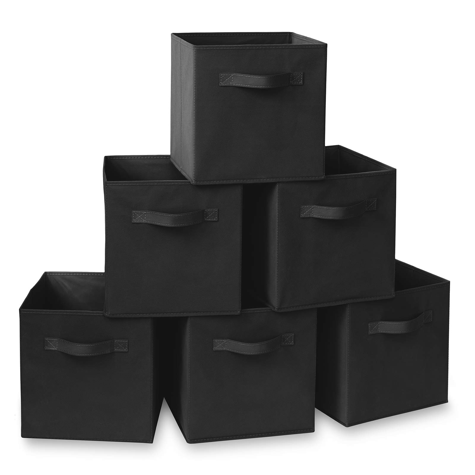 Casafield Set of 6 Collapsible Fabric Cube Storage Bins, Black - 11" Foldable Cloth Baskets for Shelves, Cubby Organizers & More