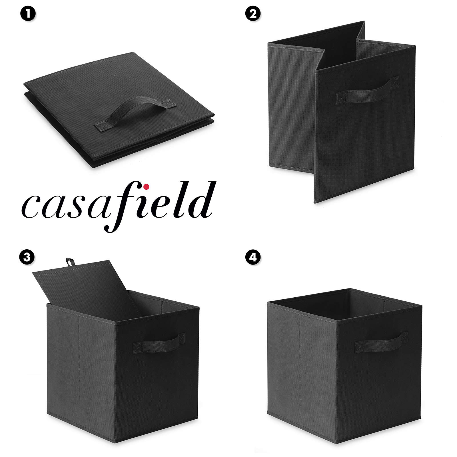 Casafield Set of 6 Collapsible Fabric Cube Storage Bins, Black - 11" Foldable Cloth Baskets for Shelves, Cubby Organizers & More