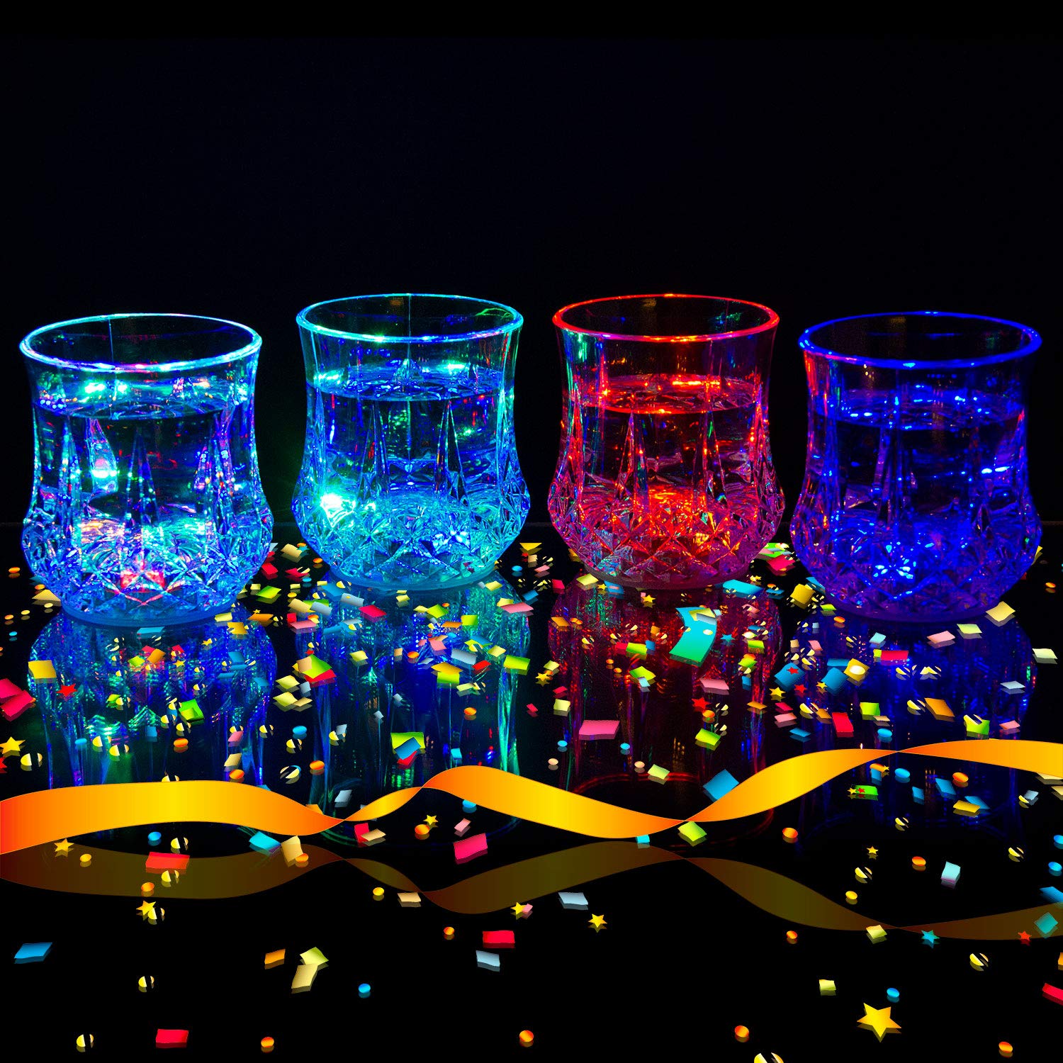 Liquid Activated Multicolor LED Glasses ~ Fun Light Up Drinking Tumblers - 6 oz. - Set of 4