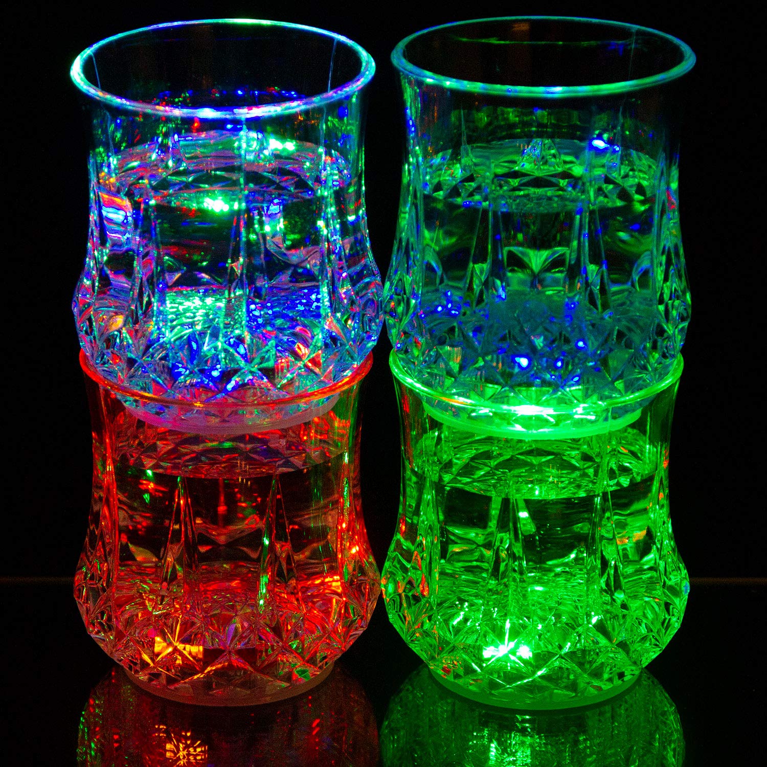 Liquid Activated Multicolor LED Glasses ~ Fun Light Up Drinking Tumblers - 6 oz. - Set of 4