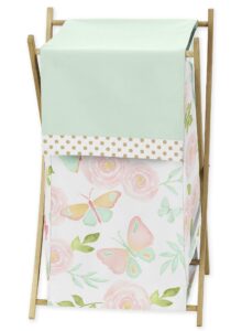 sweet jojo designs blush pink, mint and white watercolor rose baby kid clothes laundry hamper for butterfly floral collection