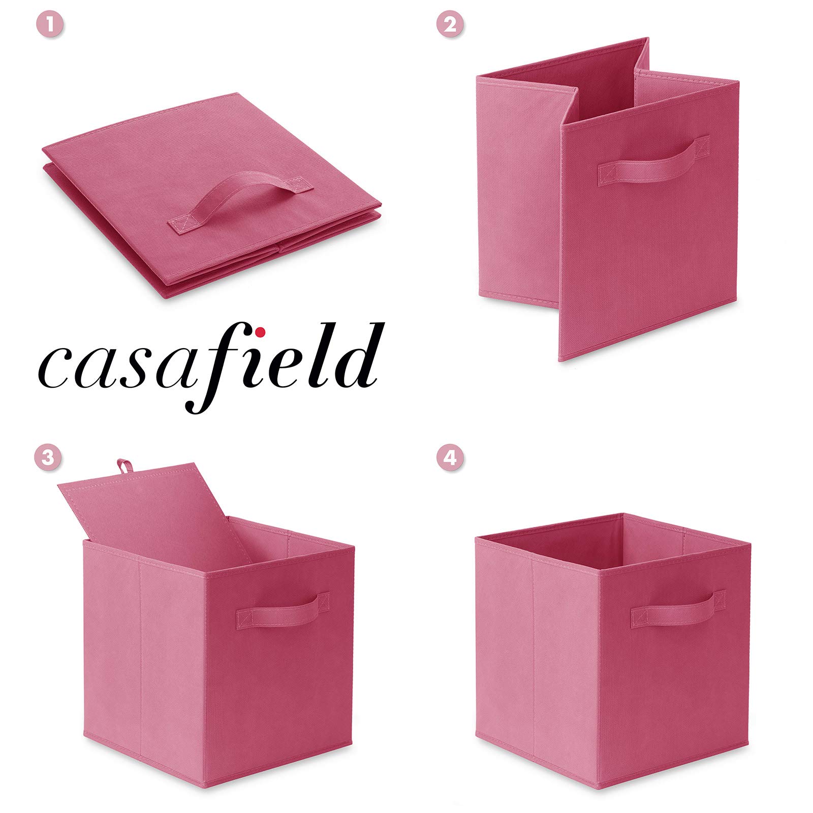 Casafield Set of 6 Collapsible Fabric Cube Storage Bins, Hot Pink - 11" Foldable Cloth Baskets for Shelves, Cubby Organizers & More