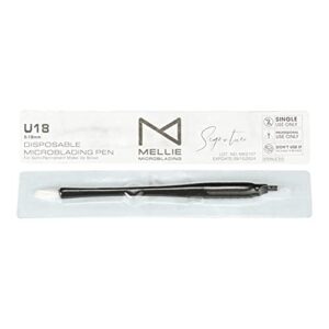 PACK Of 10 Mellie's Signature Microblading Disposable Pen - U SHAPE .18mm - Sterile - Sharp Blade & Non Slip Grip With Pigment Sponge - 18U Microblading Needles