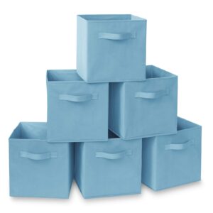 casafield set of 6 collapsible fabric cube storage bins, baby blue - 11" foldable cloth baskets for shelves, cubby organizers & more