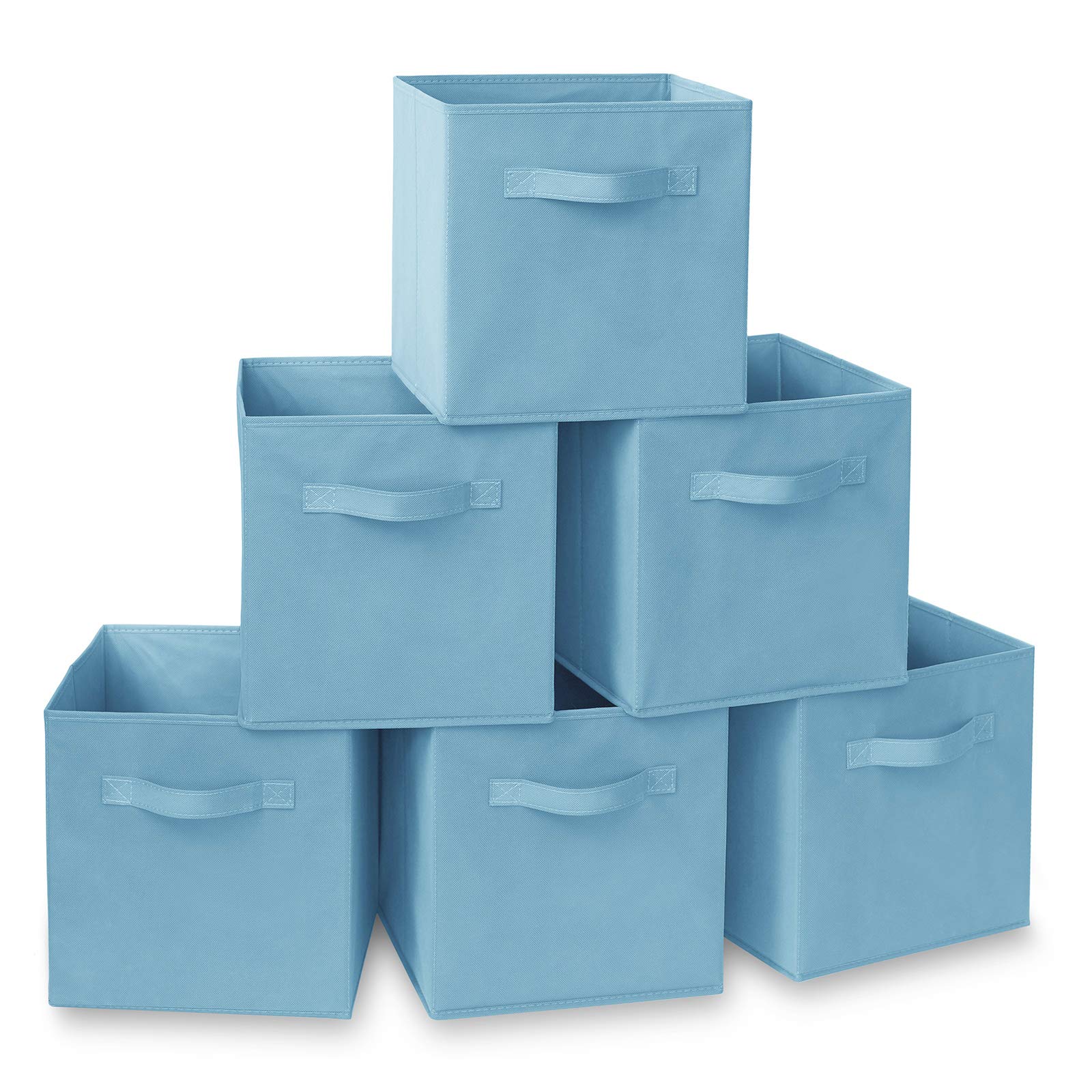 Casafield Set of 6 Collapsible Fabric Cube Storage Bins, Baby Blue - 11" Foldable Cloth Baskets for Shelves, Cubby Organizers & More