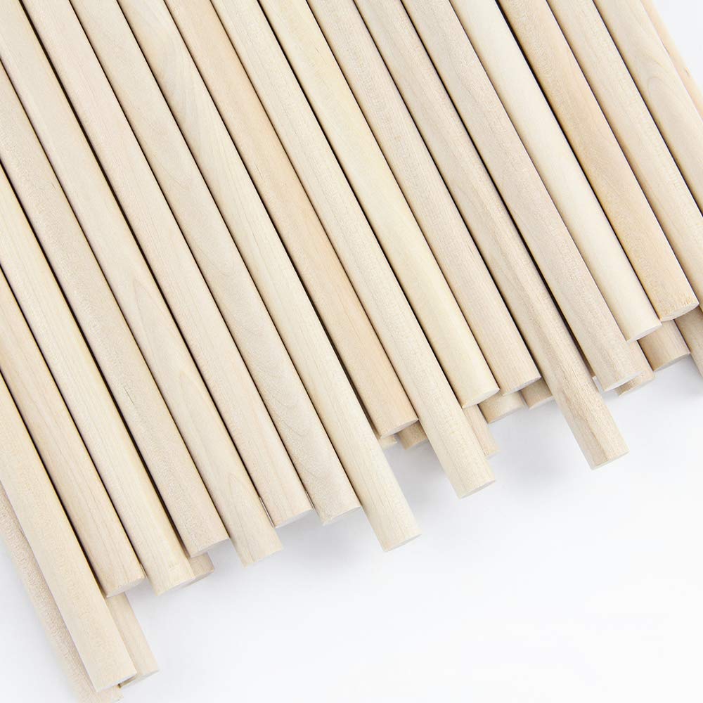 3/8 x 12 Inch, Wooden Dowel Rods, Unfinished Round Sticks for Pennant, Wedding, Christmas, Music Class, Party, DIY Crafts, 50 pcs