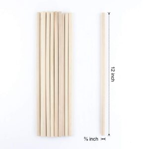 3/8 x 12 Inch, Wooden Dowel Rods, Unfinished Round Sticks for Pennant, Wedding, Christmas, Music Class, Party, DIY Crafts, 50 pcs