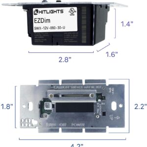 HitLights Dimmable Driver and Dimmer Switch Single Integrated Unit, EZDim 120V AC – 12 V DC 40Watt Wall Dimmer Switch Compatible with Most Solid Color 12V DC Tape Lights and Fixtures, UL Listed