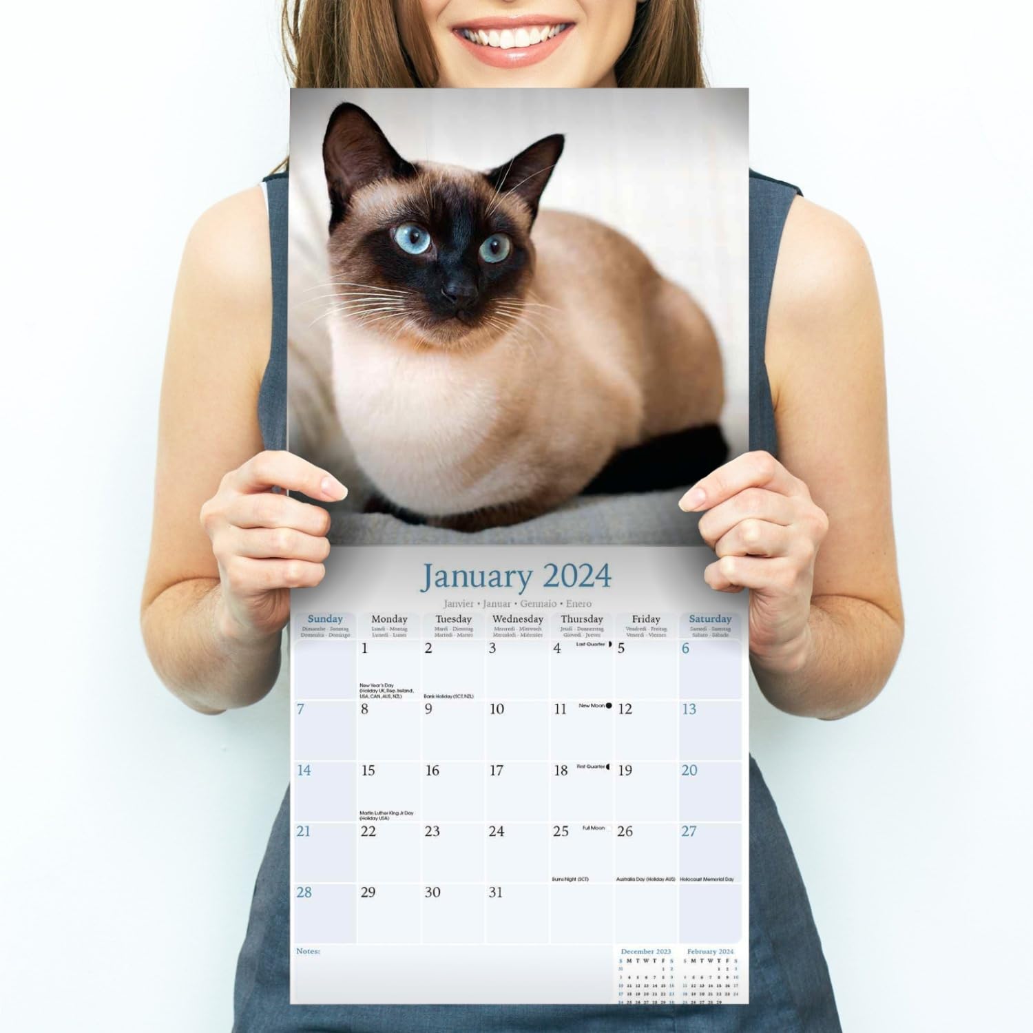 2023 2024 Siamese Cats Calendar - Cute Animal Monthly Wall Calendar - 12 x 24 Open - Thick No-Bleed Paper - Giftable - Academic Teacher's Planner Calendar Organizing & Planning