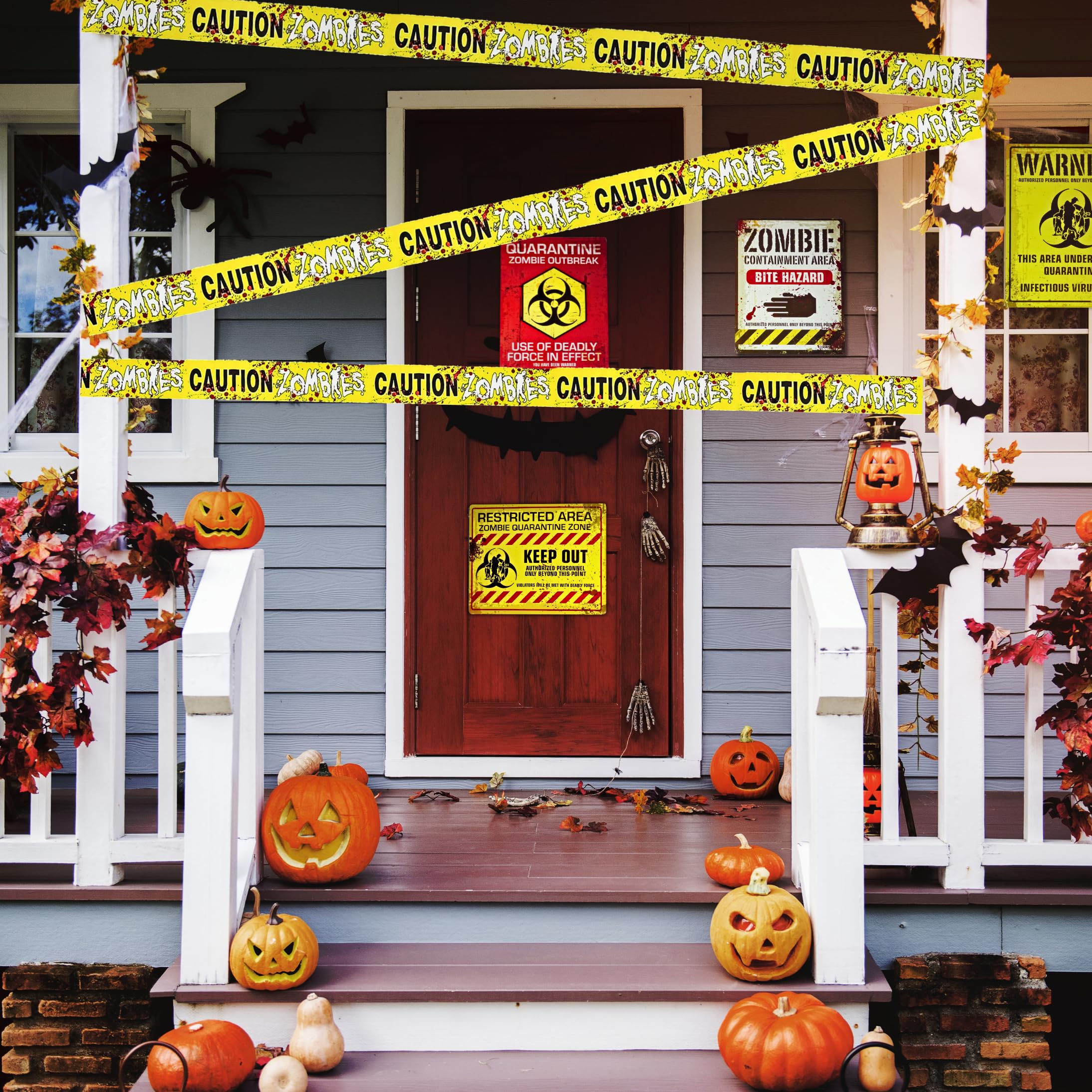 6 Warning Signs 11x14" with Caution Tape Roll 20 Feet - Halloween Zombie Party Decorations Halloween Indoor Outdoor Yard Signs Beware Danger Door Posters Haunted House Decor