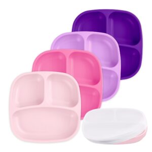 re-play - 4 pack 7.37" divided plates with deep sides for baby, toddler & child feeding - bpa free - made in usa from recycled milk jugs - princess