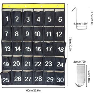 AFUNTA 30 Numbered Pockets Classroom Calculator Holder & Cell Phone Pockets Chart Organizer Hanging Door and Wall Storage Bag with 4 Adhesive Hooks / 4 Door Hooks - Navy