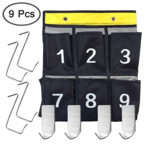 AFUNTA 30 Numbered Pockets Classroom Calculator Holder & Cell Phone Pockets Chart Organizer Hanging Door and Wall Storage Bag with 4 Adhesive Hooks / 4 Door Hooks - Navy
