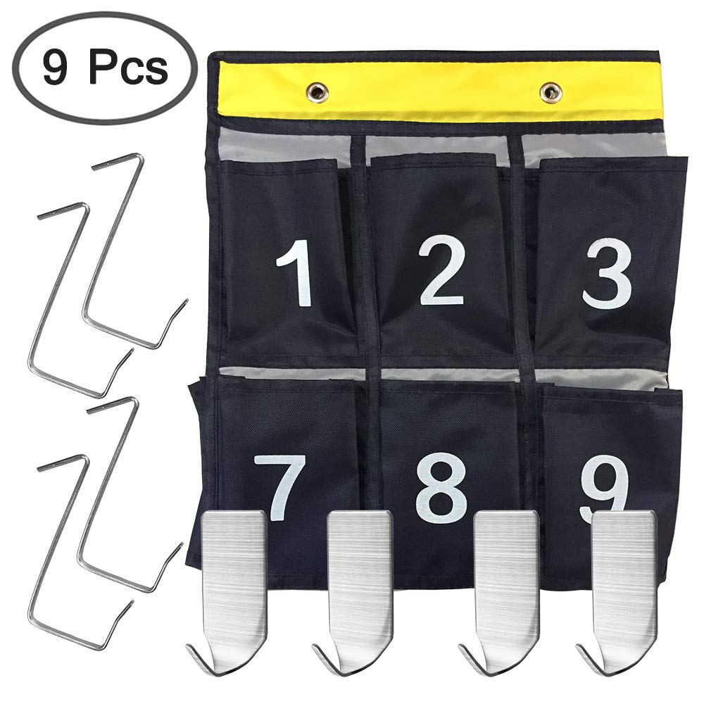 AFUNTA 30 Numbered Pockets Classroom Calculator Holder & Cell Phone Pockets Chart Organizer Hanging Door and Wall Storage Bag with 4 Adhesive Hooks / 4 Door Hooks - Navy