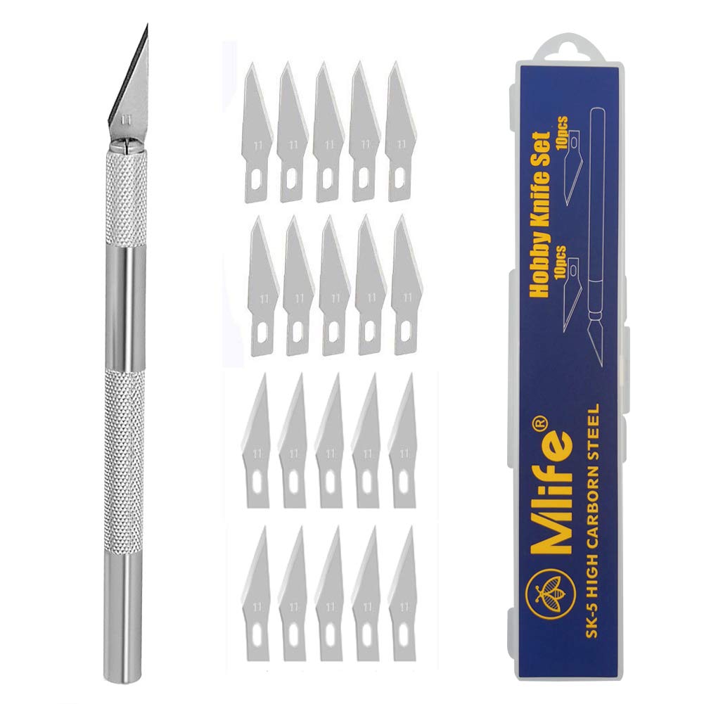 Mlife Hobby Knife Precision Stainless Steel Craft Knife Set for DIY Art Work Cutting - 1 Handles and 20 Spare Blades with Storage Case