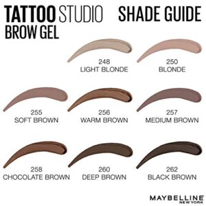 Maybelline TattooStudio Longwear Waterproof Eyebrow Gel Makeup for Fully Defined Brows, Spoolie Applicator Included, Lasts Up To 2 Days, Black Brown, 0.23 Fl Oz (Pack of 1)