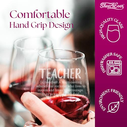 shop4ever Teacher Definition Laser Engraved Stemless Wine Glass Teacher Appreciation Day, Novelty Idea Gifts for Teacher, Retirement, Birthday