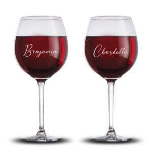 set of 2 personalized wine glasses, valentines day gifts for couples, newly wed gifts customizable with names - custom large wine glasses monogrammed 20 oz wine glass
