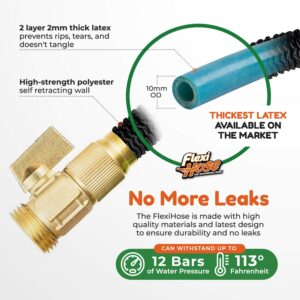 Flexi Hose Upgraded Expandable Garden Hose 50 ft Extra Strength 3/4 Solid Brass Fittings - The Ultimate No-Kink Flex 50 ft Water Hose (Black, 50FT)