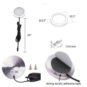 AIBOO 12V LED Under Cabinet Lighting Kit 3 Packs Slim Aluminum Puck Lights with 2-Way Switch All Accessories Included for Counter Closet Lighting 6W (Warm White)